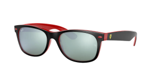 Ray-Ban RB2132M NEW WAYFARER, couleur F63830 noir mat sur rouge