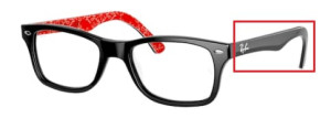 Branches originales Ray-Ban RB5228 vue, couleur 2479 · Supérieur noir sur texture rouge