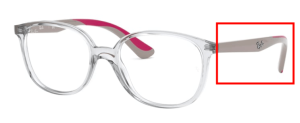 Branches originales Ray-Ban RB1598 Junior vue, couleur 3832 · Transparent