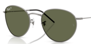 Verres originaux Ray-Ban RB0103S Round Reverse, couleur 9A · Vert polarisé · plastique