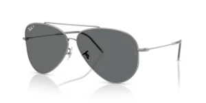 Verres originaux Ray-Ban RB0101S Aviator Reverse, couleur 81 · Gris foncé polarisé · plastique