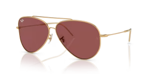 Verres originaux Ray-Ban RB0101S Aviator Reverse, couleur 69 · Violet foncé · plastique