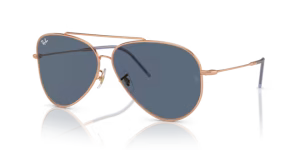 Verres originaux Ray-Ban RB0101S Aviator Reverse, couleur 3A · Bleu foncé · plastique